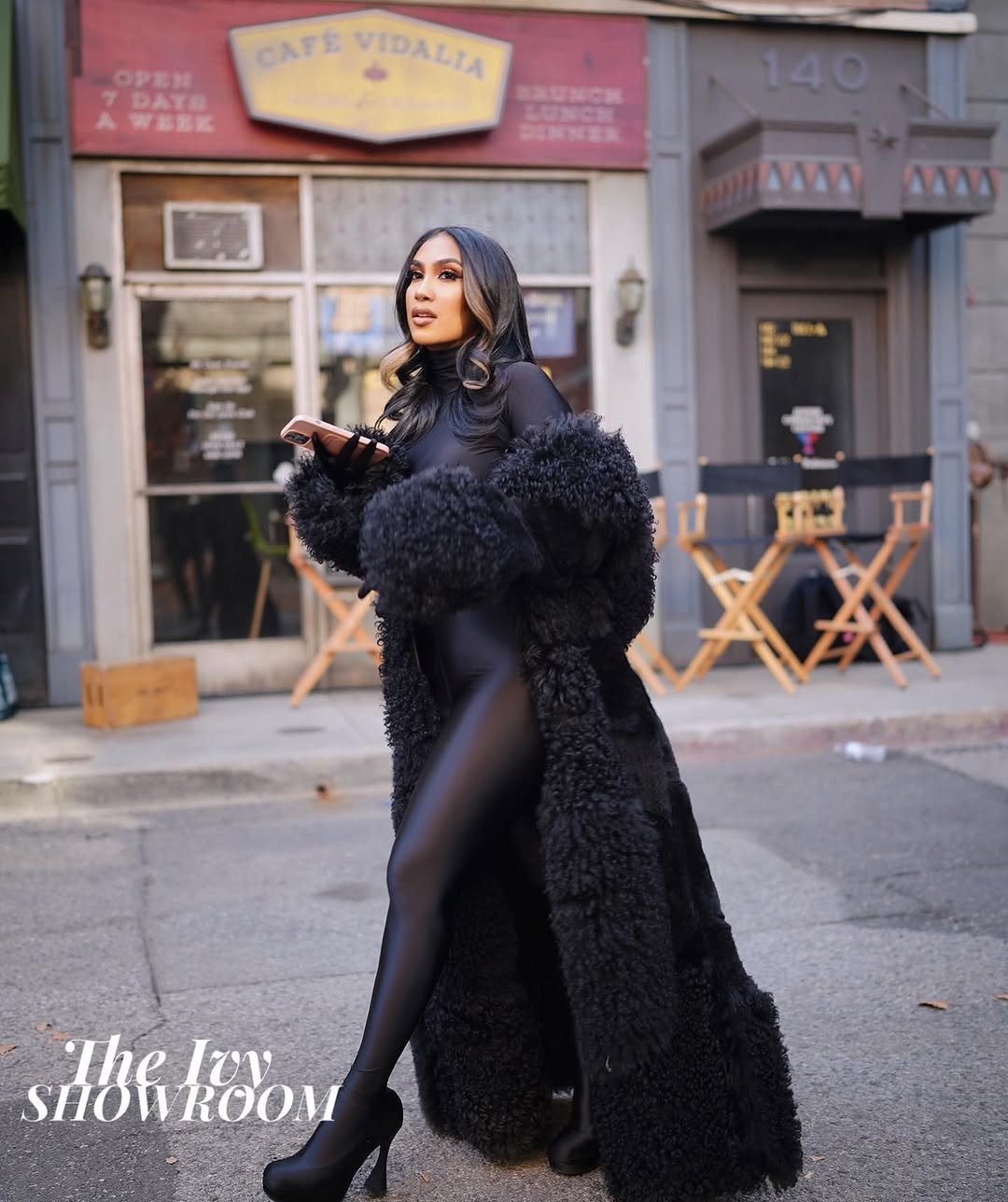 @queennaija on set for her project #hateourlove draped by @theivyshowroom